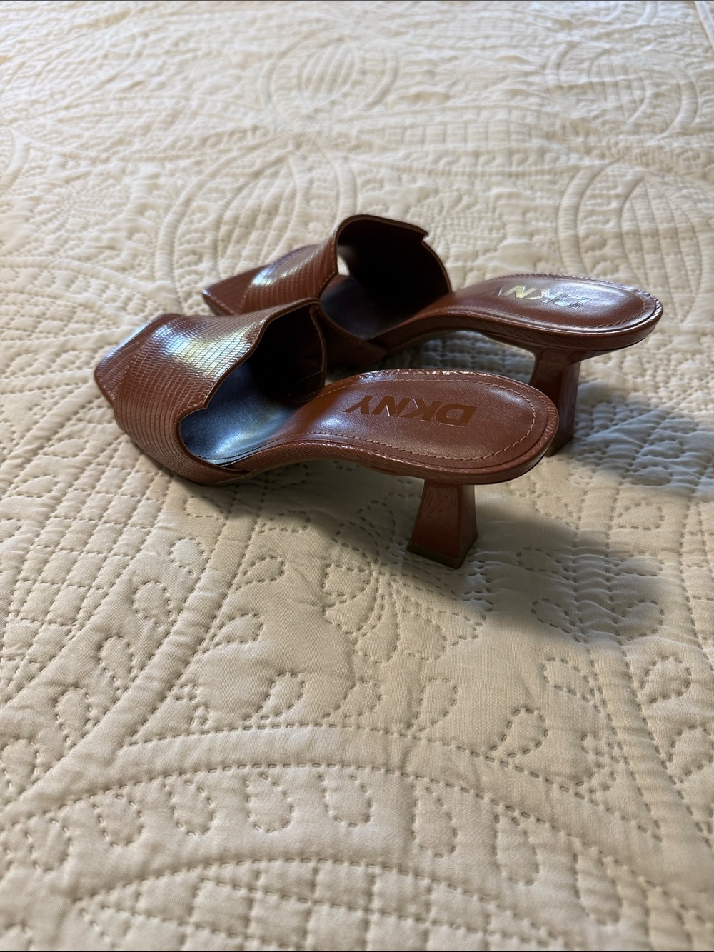 DKNY Brown Textured Slide Mules